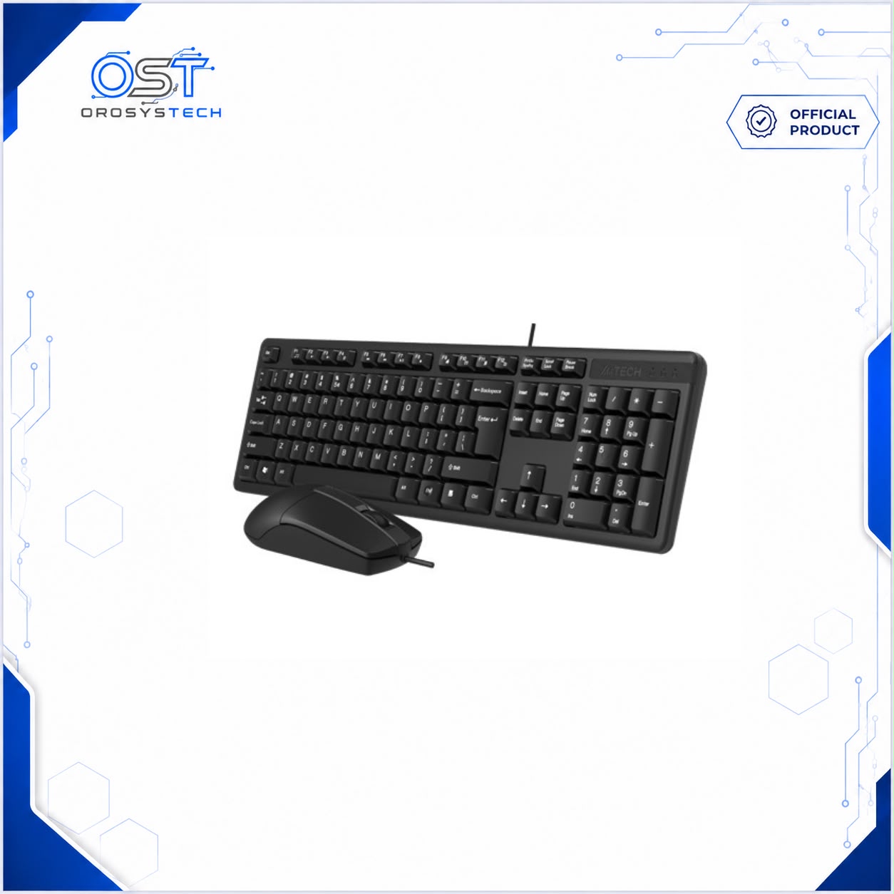 A4Tech KK-3330 wired keyboard and mouse combo angled view - OST
