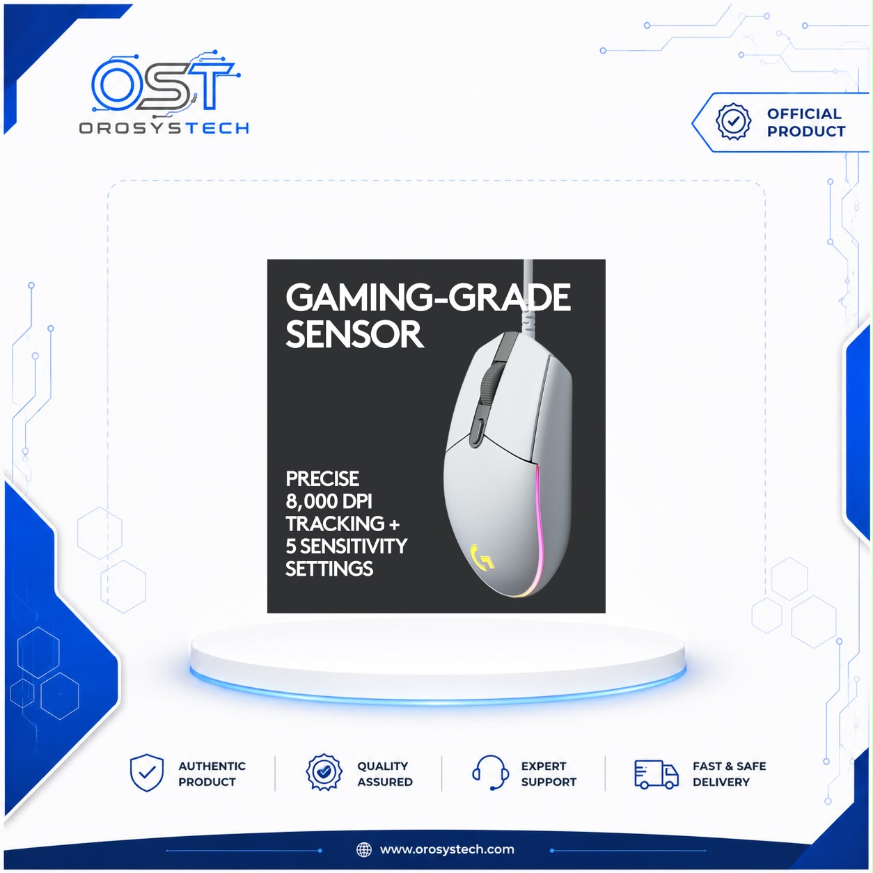 Logitech G102 LIGHTSYNC white gaming mouse with 8000 DPI sensor